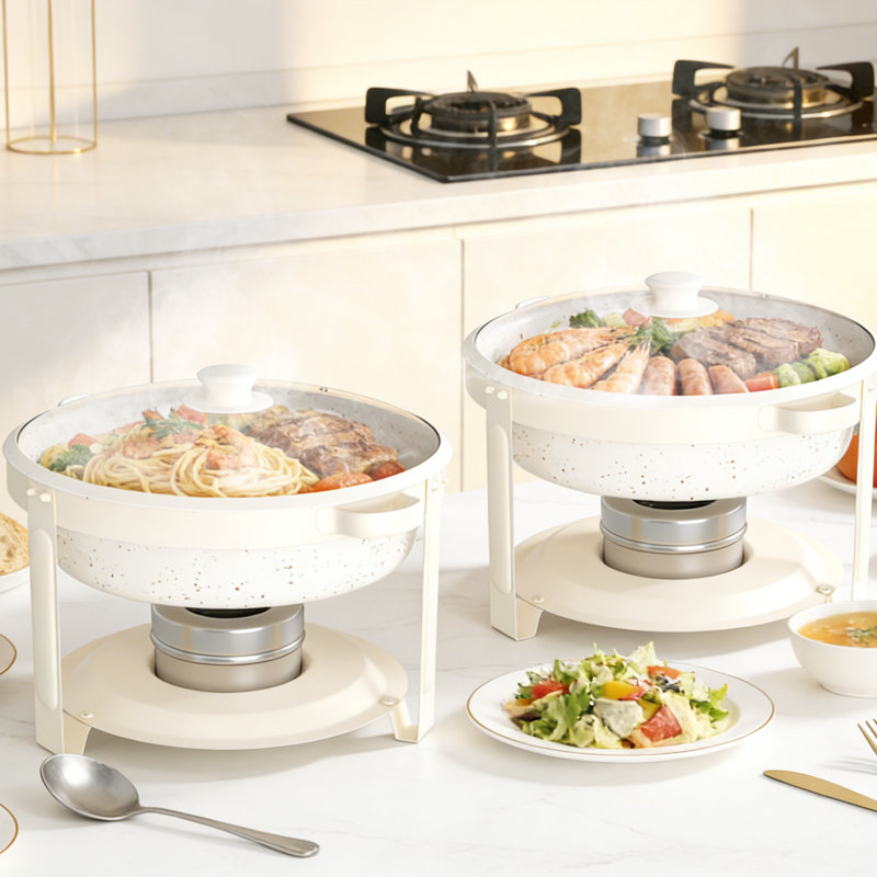 Ensemble de réchaud à buffet avec couvercle Maifanite, acier inoxydable 5,5 pte