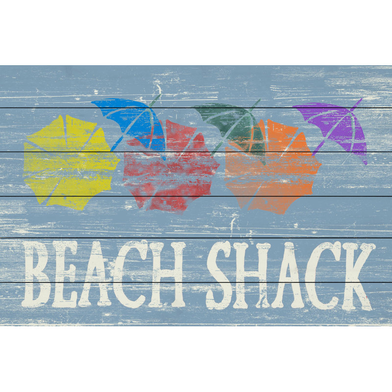 Reproduction d’art textuel sur bois, "Beach Shack parapluies", H 8 po x l 12 po x P 1,5 po