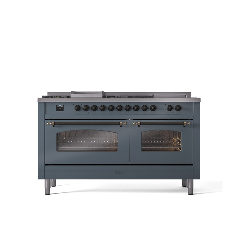 ILVE Nostalgie II 60 Dual Fuel Range, 5 Burners, Griddle, Frenchtop , Liquid Propane, RAL Color/Copper