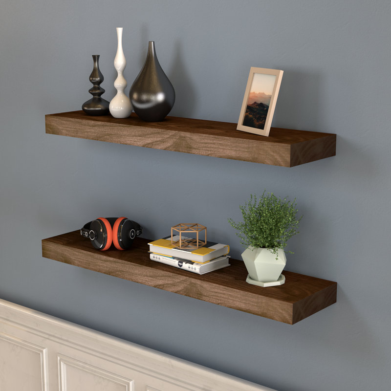 Chalissa 2 Piece Solid Wood Floating Shelf, Carbonized Black, 1.57" H x 36" W x 6" D