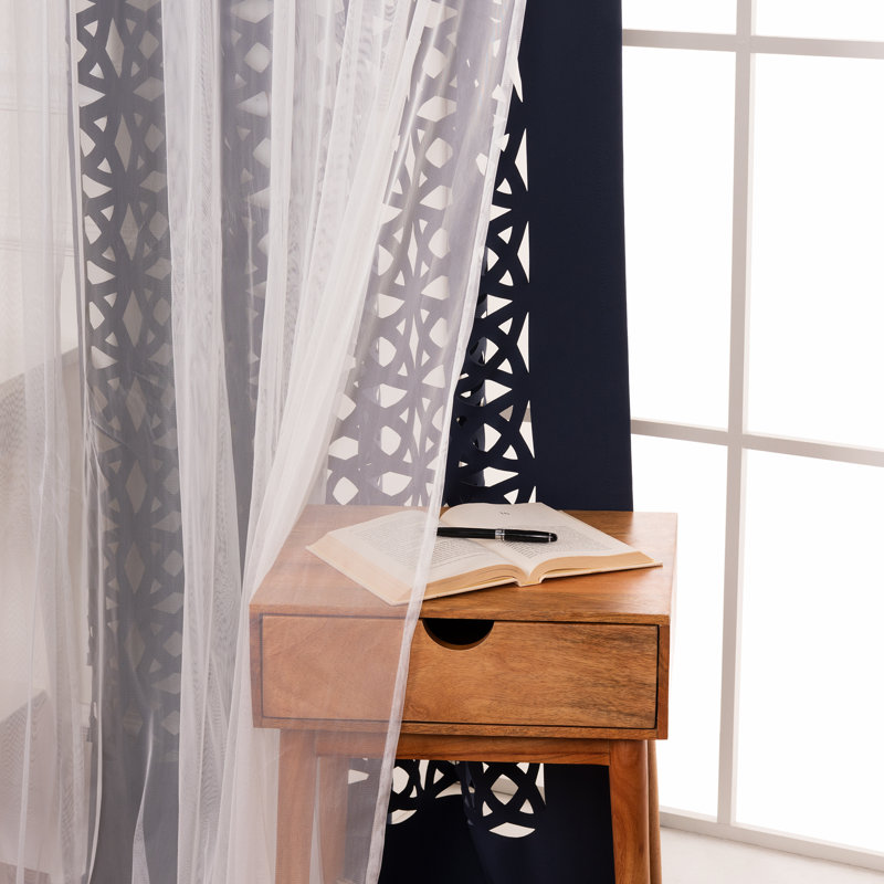 Polyester Trellis Laser Cut Out Curtains, Navy