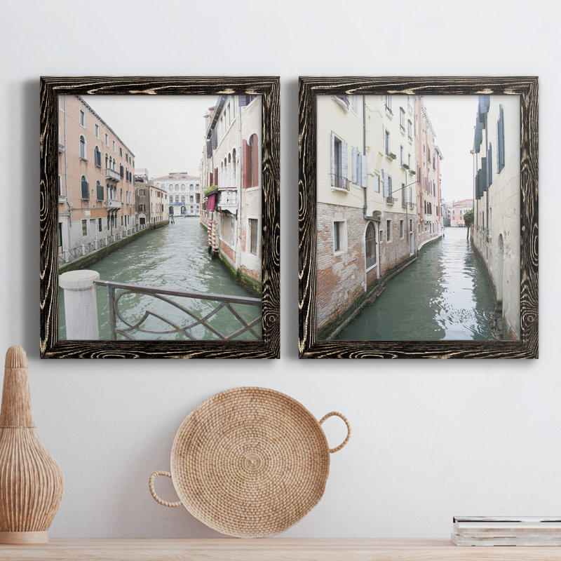 Venice Canal I - ensemble de 2 photos sur toile tendues, Encadrement brun, H 24 po x l 36 po x P 1,5 po