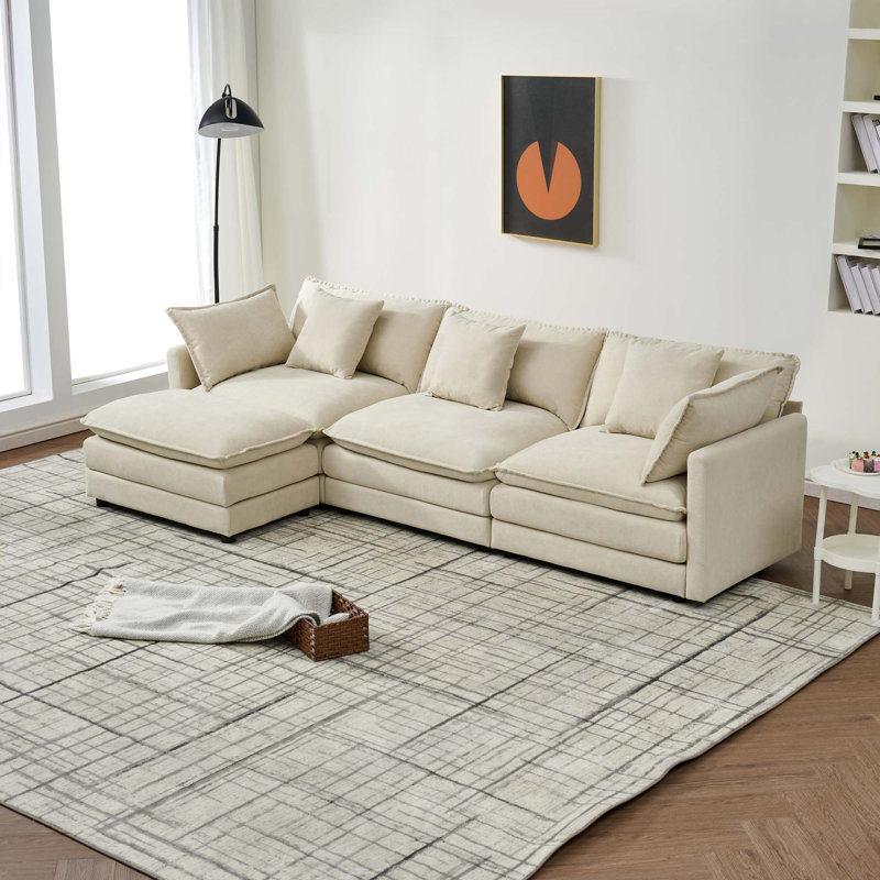 Modular Combination Sofa,Comfortable Cloud Sofa, Ottoman-Style Combination Sofa,Chenille Sofa,Deep Seat Sofa With Cushions