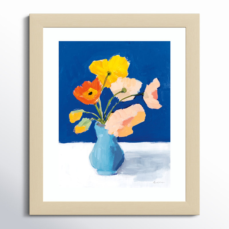 «Poppies on Blue» par Pamela Munger - peinture encadrée, H 41 po x l 33 po, Brun