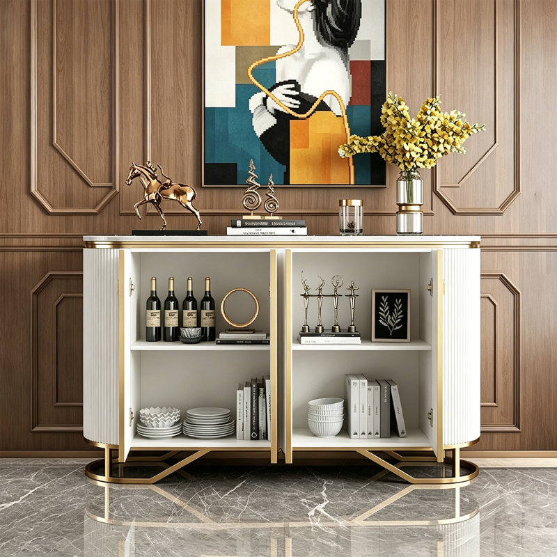 Buffet multifonctionnel de style italien, H 35,43 po x l 59,06 po x P 15,75 po, Blanc