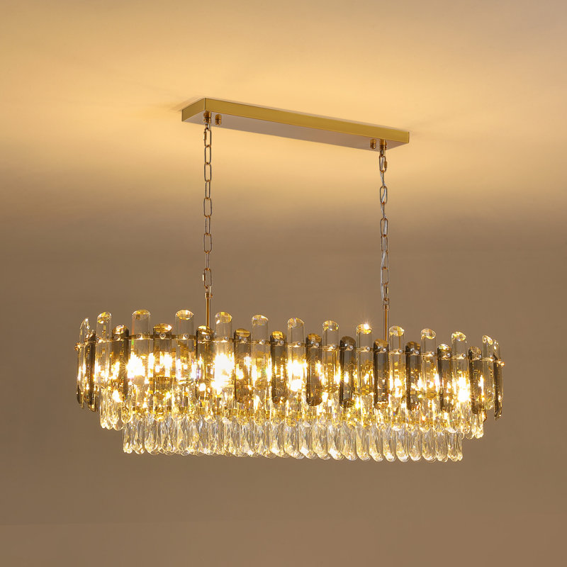 Sams 15-light 39.4'' Dimmable Rectangle Crystal Tiered Chandelier