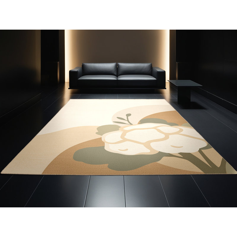 Machine Washable Aedan Cauliflower Minimalist Rug in Beige – Beige Binding, 8x10