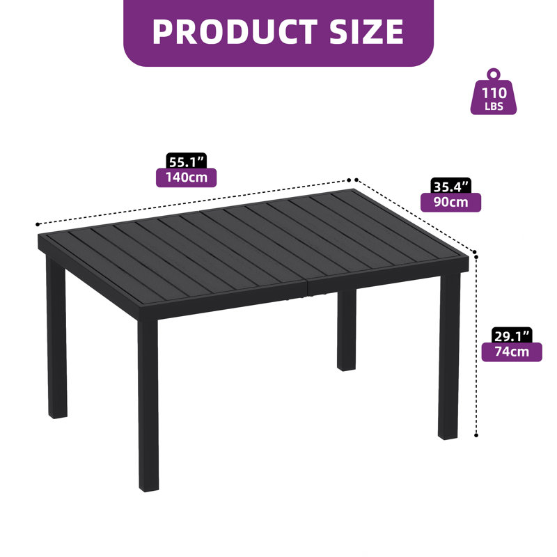 Hindertje Aluminum Rectangular Outdoor Dining Table, 29" H x 35.4" D x 55" W