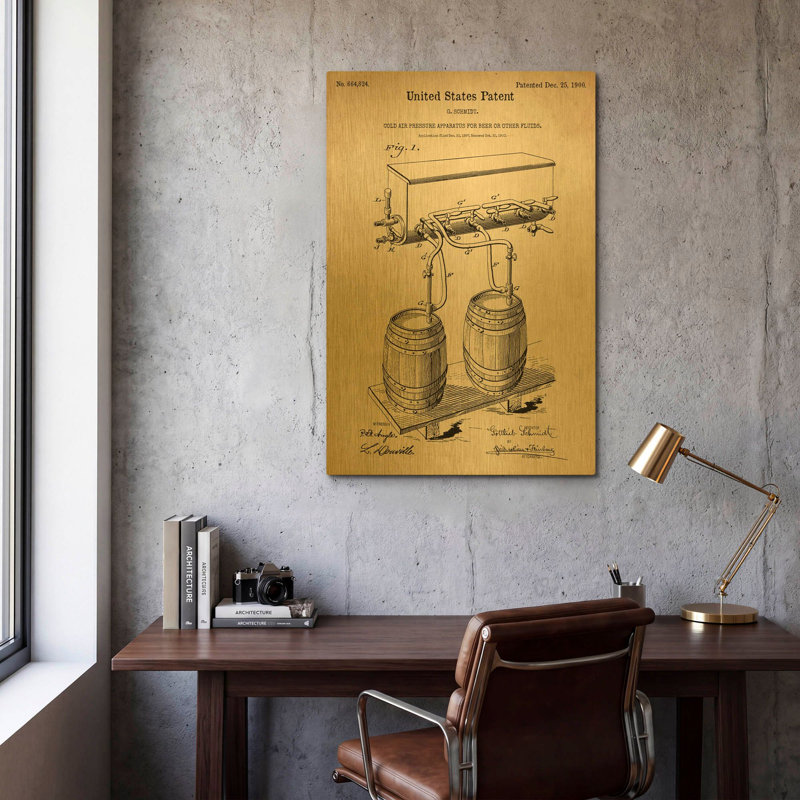 «Beer Barrel», brevet d'art rétro «Blue Art» par 24 po x 36 po, 24 po x 36 po