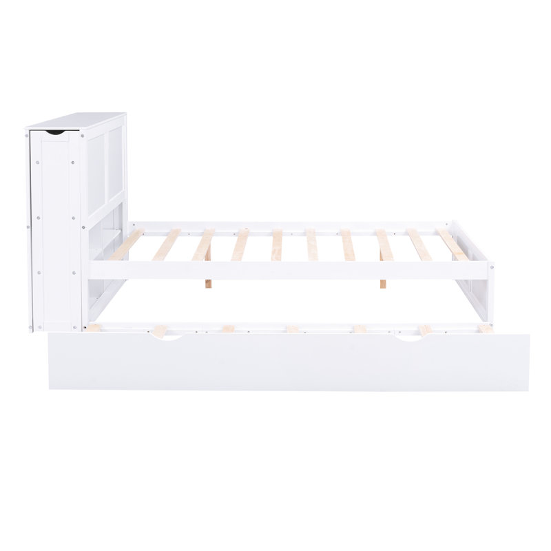 Lit double blanc avec rangement et lit gigogne simple - Structure solide pour une chambre à coucher confortable