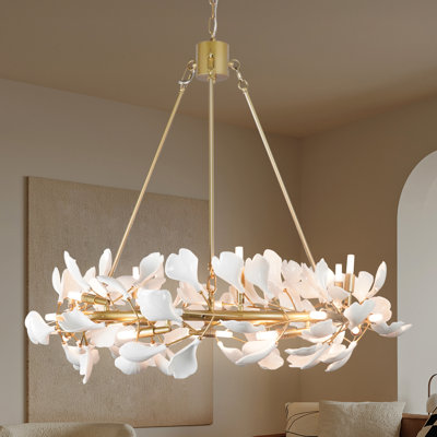 28 - lustre de salle à manger de feuille de ginkgo moderne de 28 lumières pour le salon