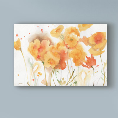 Sunlight Poppies, reproduction d'aquarelle sur toile tendue