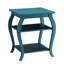 Table de bout carrée à plateau carré bleu sarcelle avec 2 tablettes ouvertes, pieds en bois massif, placage, poids de 17 lb, surface, hauteur de 23 po