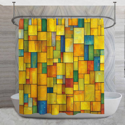 Rideau de douche à blocs de couleur - décor de salle de bain abstrait Mid-Century moderne
