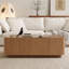 Table basse brune en bois avec plateau en verre, rangement caché et base flottante pour le salon, style Mid-Century, 46,8 pouces