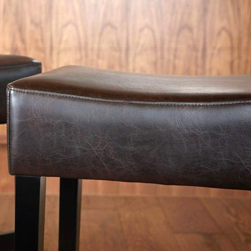 Backless Faux Leather Counter Height Barstool, PU Brown, Counter Stool (26.75" Seat Height)
