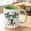 A reusable ceramic coffee cup with a spotted dog print, suitable as a birthday gift, Thanksgiving gift and Christmas present.