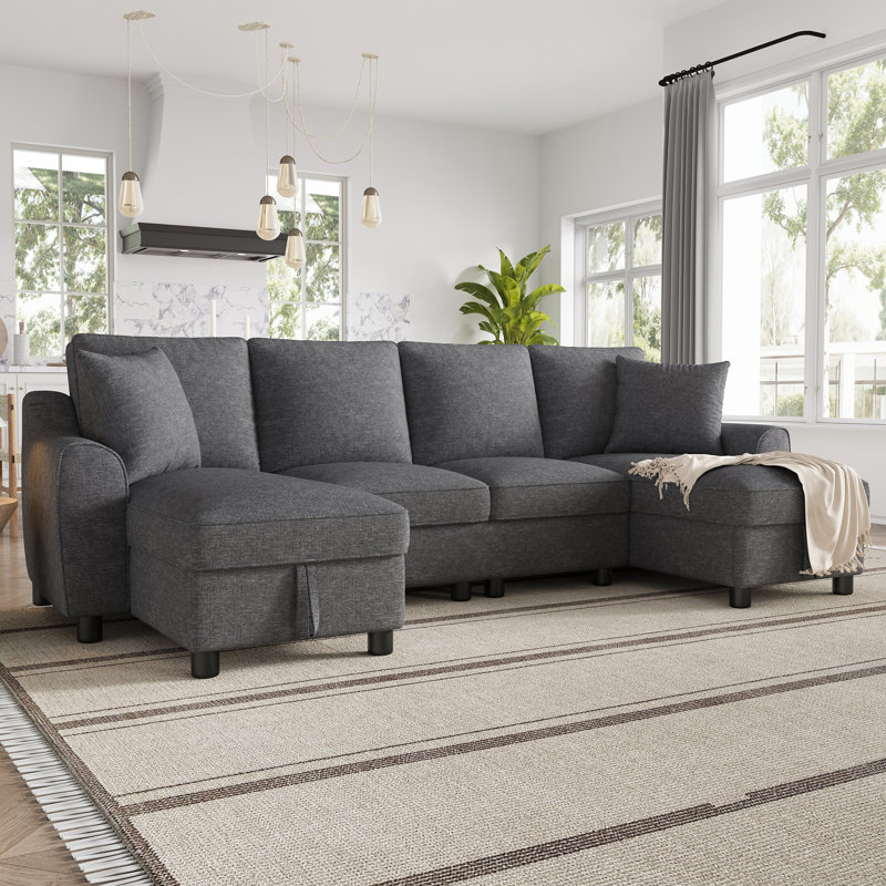 5 Seater Chenille Sofa & Chaise, Grey