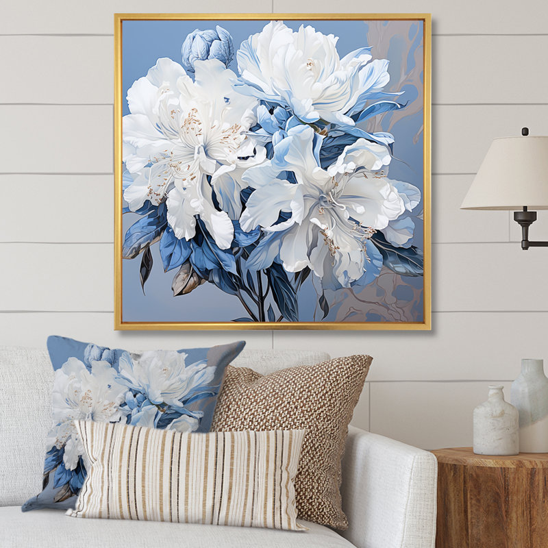 «Full Bloom Rhododendron Bouquet III», reproduction sur toile, H 30 po x l 30 po x P 1 po, Cadre flottant doré