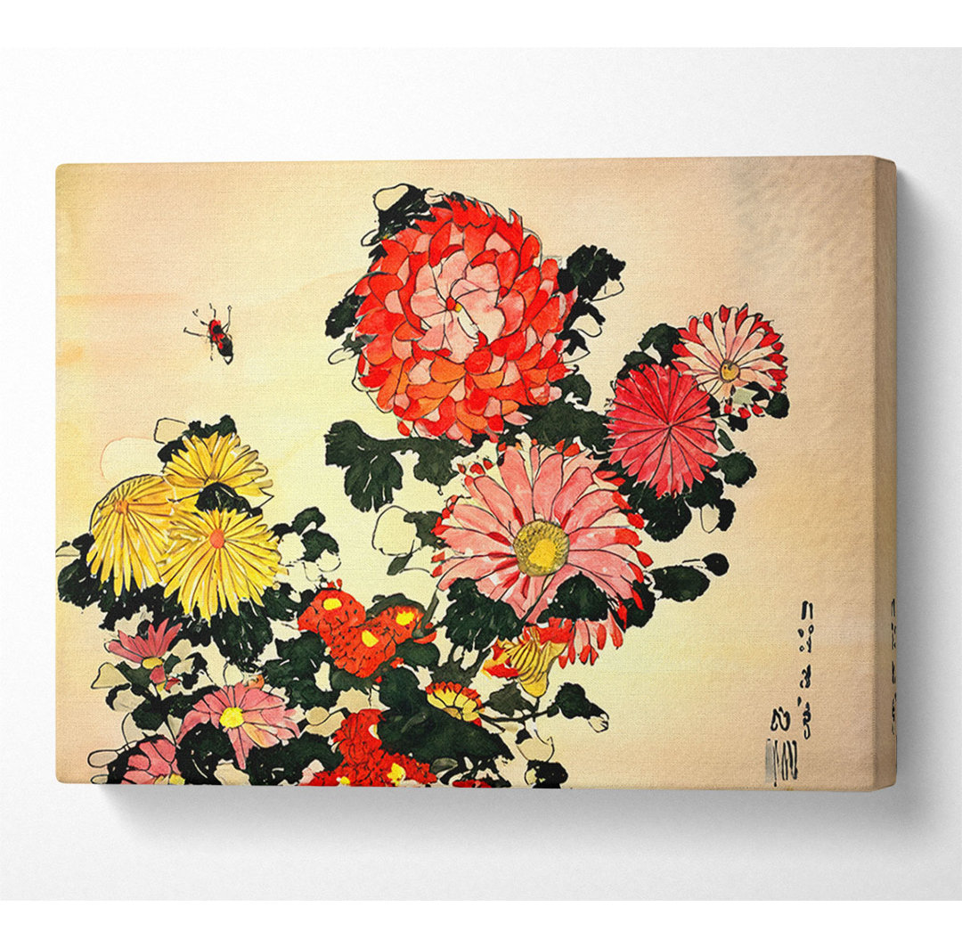 Hokusai Chrysantheme und Biene - Kunstdrucke auf Leinwand