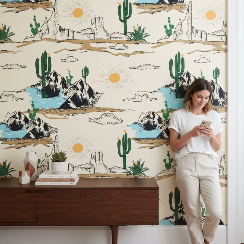 Papier peint moderne cactus montagne Modern Desert