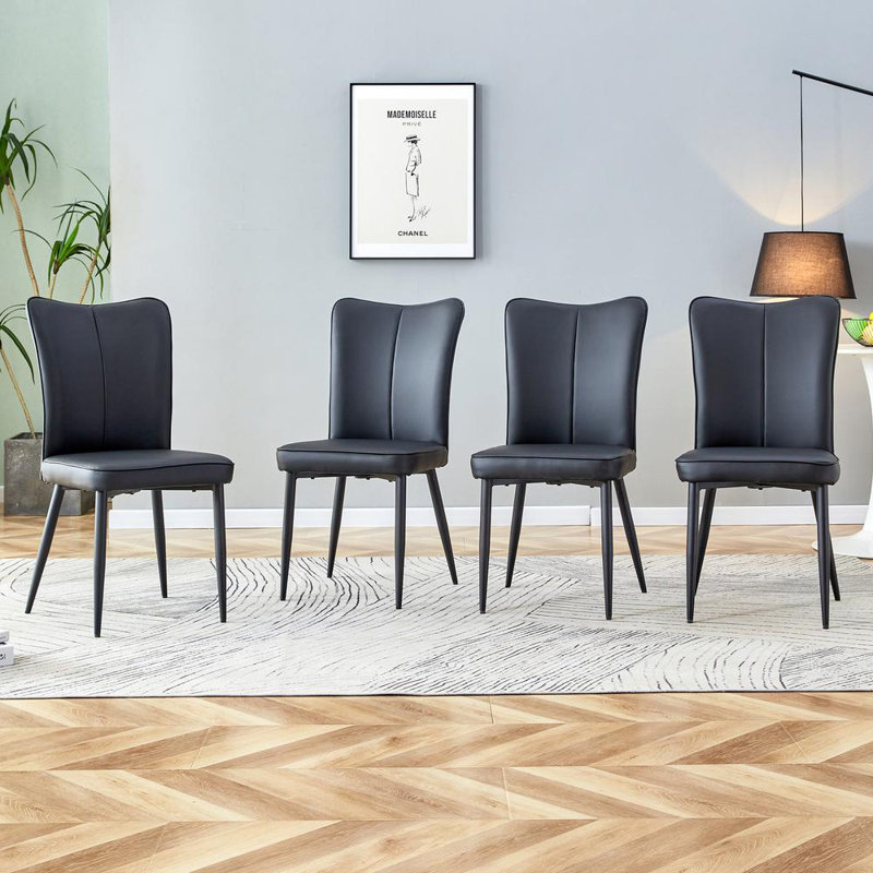 Modern Dining Chairs, Black  Pu Leather With Metal Legs, 17.7 X 17.3 X 35 Inches, 4