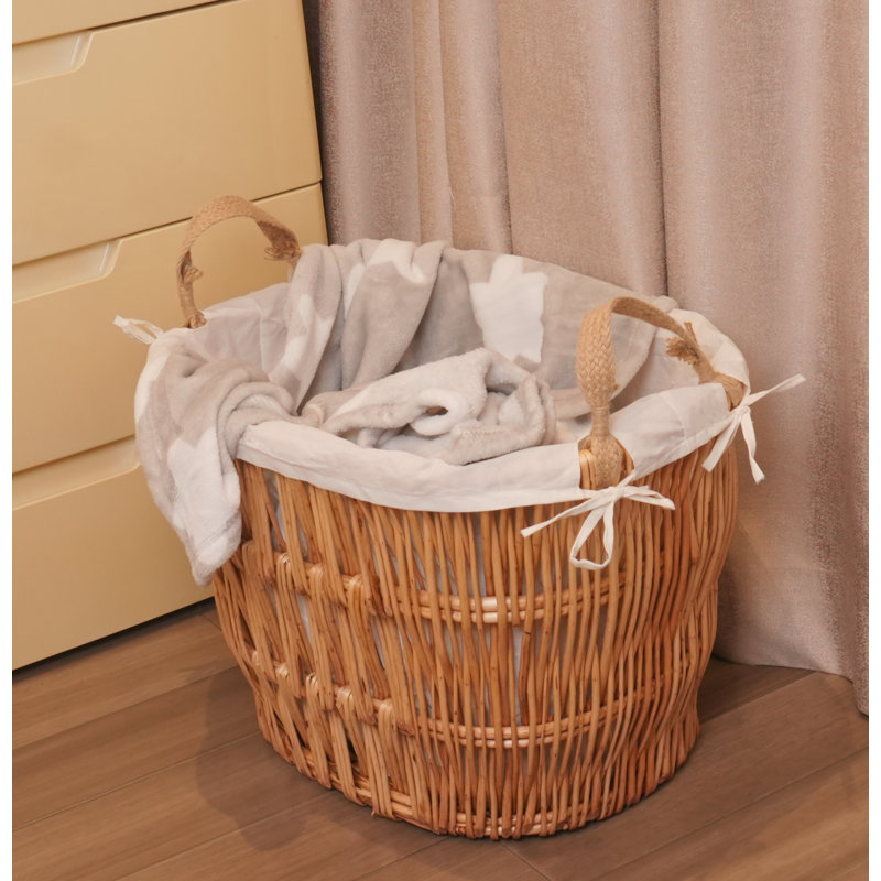 Natural Wicker Storage Basket with Handles – Decorative Woven Organizer for Home, Beige