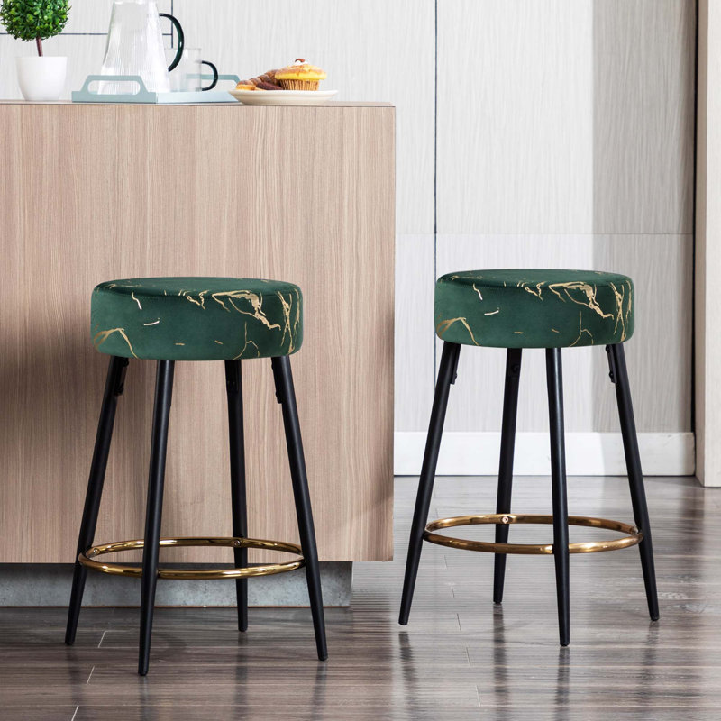 Tabouret de bar et de comptoir Della, Vert, Tabouret de comptoir (siège d’une hauteur de 24