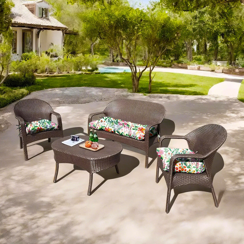 Outdoor 5'' Seat / Back Cushion, White Floral 1