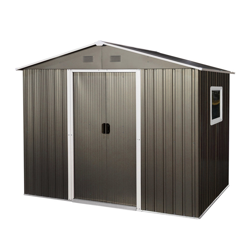 Remise de rangement extérieure en métal gris de 8 pi x 6 pi - construction en acier galvanisé, évents intégrés perforés, porte coulissante avec serrure, assemblage facile pour la structure de fer d'atelier, ventilation des évents, pour construire le garage
