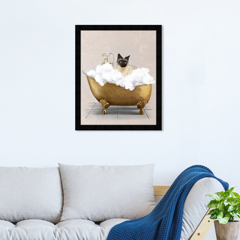 Bath Bath Cat - peinture encadrée, Cadre noir, H 18 po x l 18 po