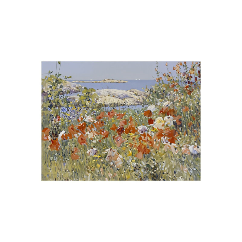 Rétro printemps, campagne florale sauvage au bord de la mer, art mural non encadré, L 24 po x l 36 po