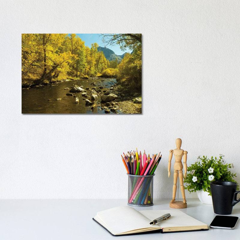 Lake With Mountain Range In The Background, Loop Falls, June Lake, California, USA - Wrapped Canvas Print