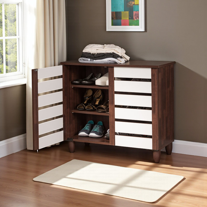 Irick 3-Shelves With 2-door shoe cabinet in oak & Brown Finish, 26.03" H X 29.84" W X 12.94" D