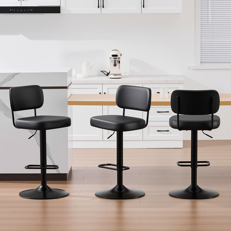 Tabourets de bar pivotants à hauteur ajustable 360 ° avec dossier rembourré, Noir