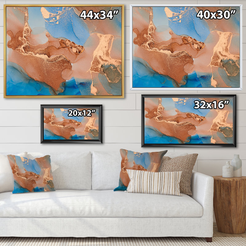 «Blue and Brown Luxury Abstract Fluid Art II», reproduction d'art sur toile moderne, H 24 po x l 32 po x P 1 po