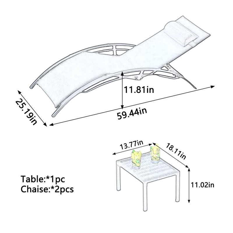 Chaise longue d'extérieur en alliage d'aluminium, Noir