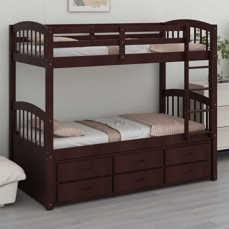 Wood Bunk Bed With Trundle And Drawers, Espresso