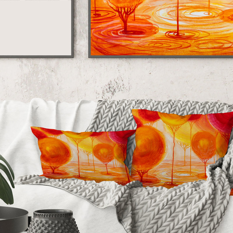 Carré, arbres décoratifs colorés II - coussin décoratif moderne imprimé, 16" x 16"