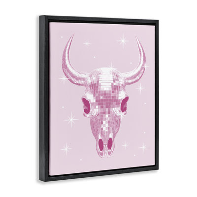 Pastel Disco Cattle Skull Floating Frame, design by Lil' Rue