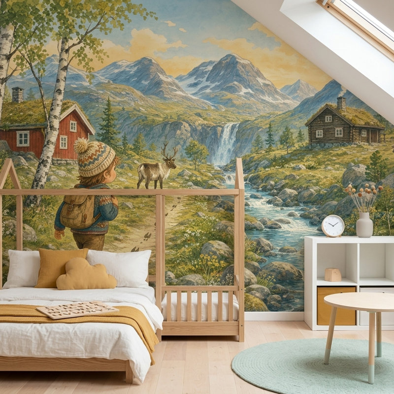 Papier peint mural paysage de montagne, cascade, rivière et ruisseau, 180"x120", Non-Woven Nonpasted