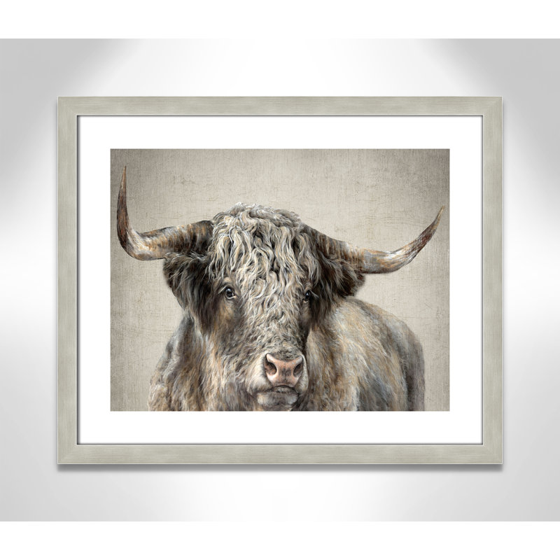 Grand Kyloe Bull - reproduction de cadre photo, H 22 po x l 26 po x P 1,25 po, Cadre argent chaud