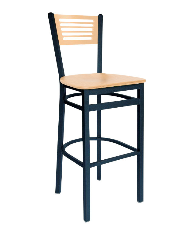 Tabouret de bar à dossier en bois rainuré Espy, Naturel