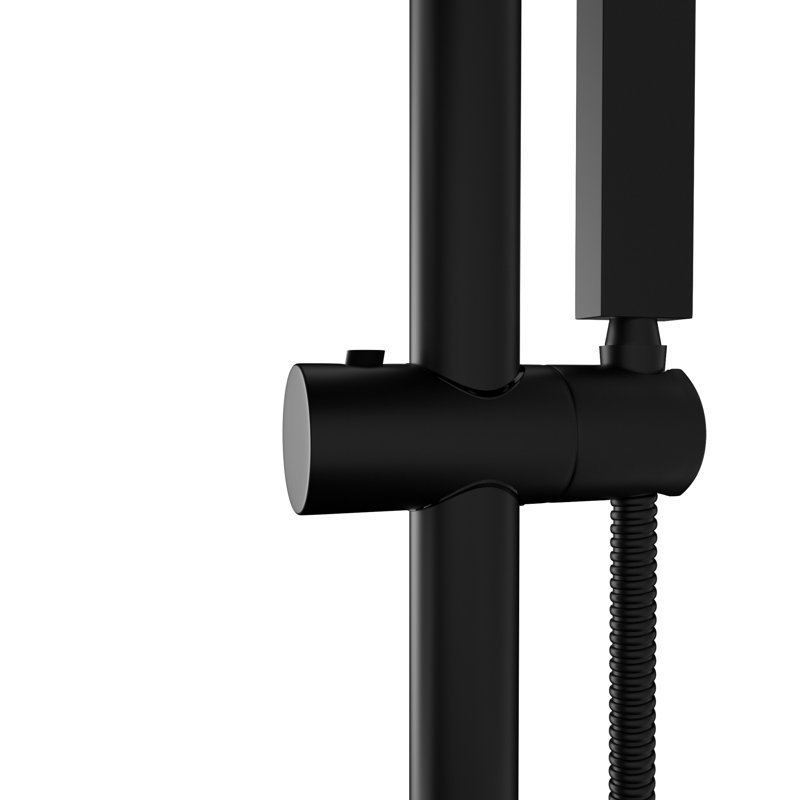 Matte Black Shower System With 12 Inch Square Head - Wall Mount, Adjustable Slide Bar, And Valve Spray Pattern In Mount Easy To Clean Nozzle, Dual