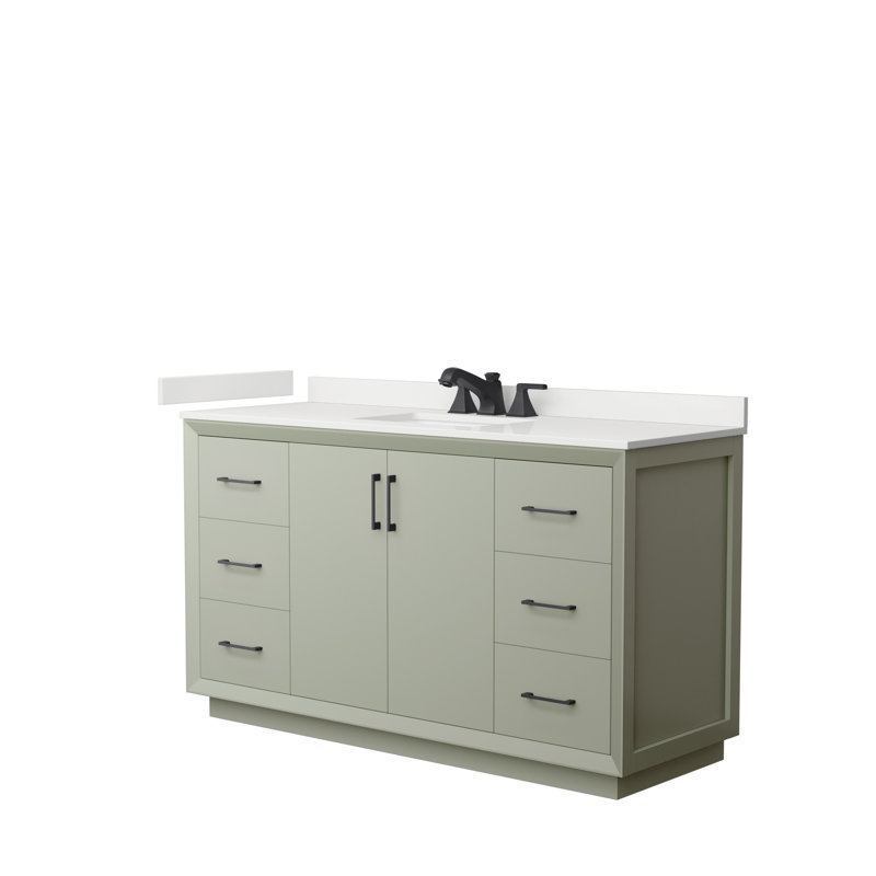 Meuble-lavabo sur pied simple 60 po avec plateau en quartz Strada, WDX13319, Vert clair, Bronze satiné