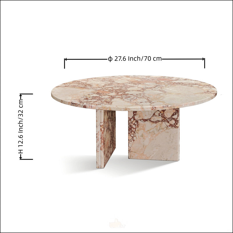 Table basse en marbre naturel, compacte et élégante pour le salon, durable et élégante, H 12,6 po x L 27,6 po x l 27,6 po