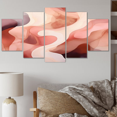 Nutshell Waves Abstract Watercolor II - Abstract Shapes Canvas Wall Art - 5 Panels
