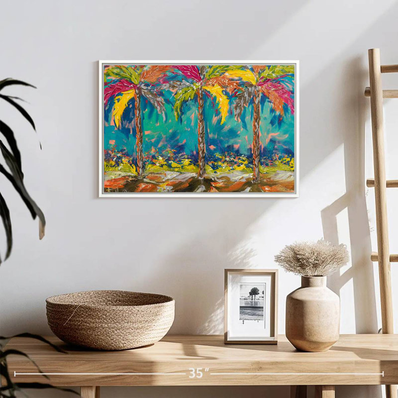 Palmiers d'été tropicaux, 19 po x 13 po, Cadre flottant blanc