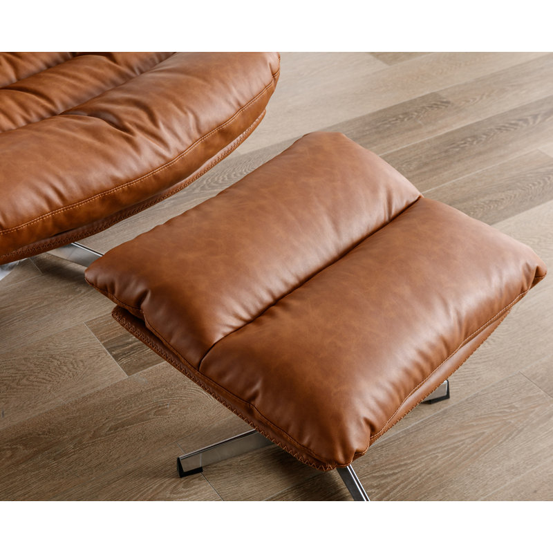 Fauteuil club pivotant rembourré avec repose-pieds en similicuir Dhruvah pour salon / chambre à coucher
