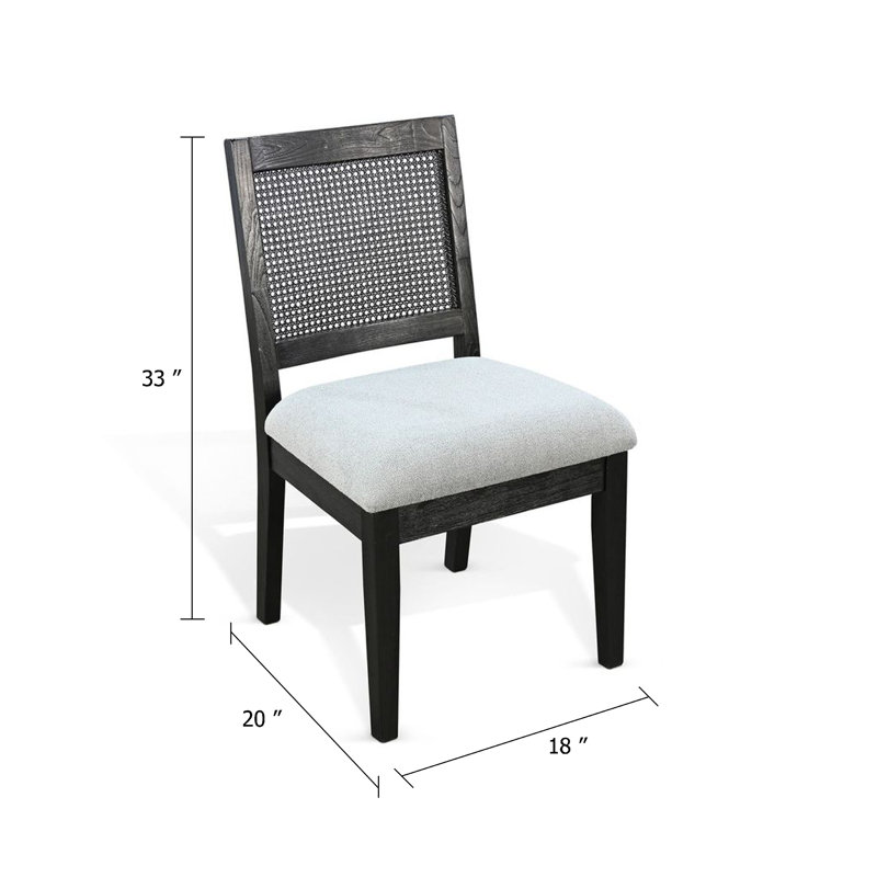 Ensemble de 2 chaises de salle à manger Zemi, dossier en rotin, siège beige, bois massif noir